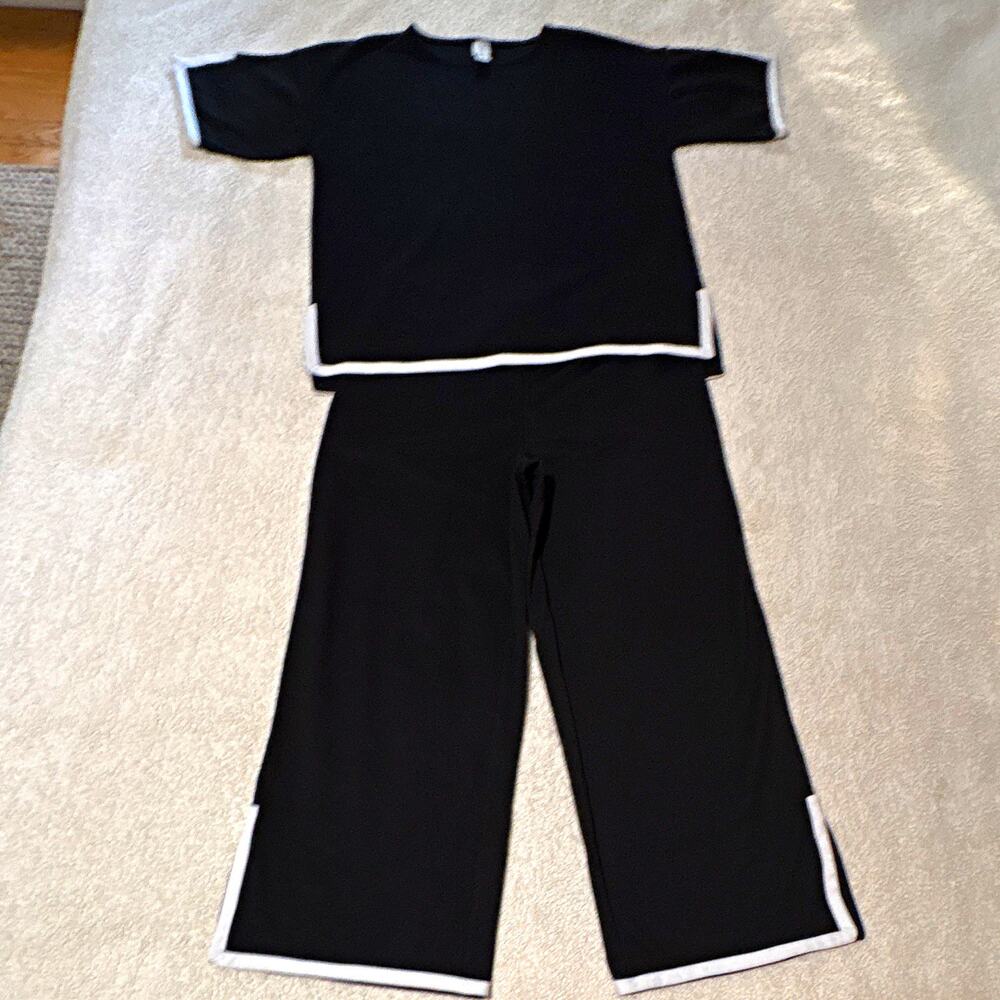 Joie 2-Piece Knit Set Black/White Trim Top & Wide-Leg Pants M, preppy, 90’s, Y2K